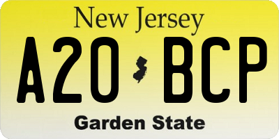 NJ license plate A20BCP