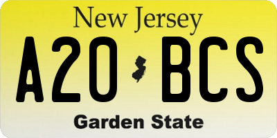 NJ license plate A20BCS
