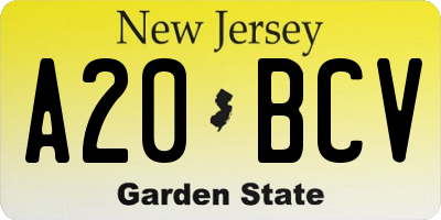 NJ license plate A20BCV