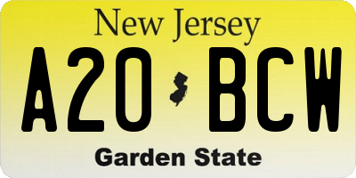 NJ license plate A20BCW