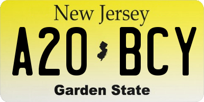 NJ license plate A20BCY