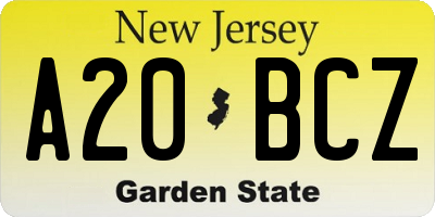 NJ license plate A20BCZ