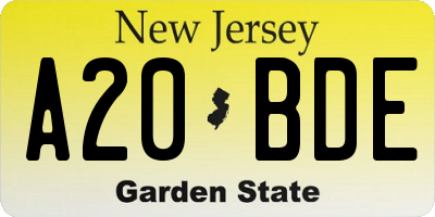 NJ license plate A20BDE