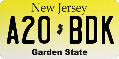 NJ license plate A20BDK