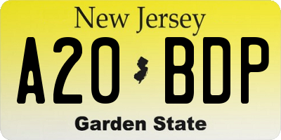 NJ license plate A20BDP