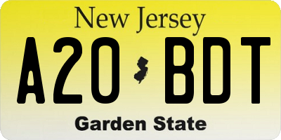NJ license plate A20BDT