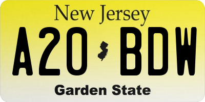 NJ license plate A20BDW