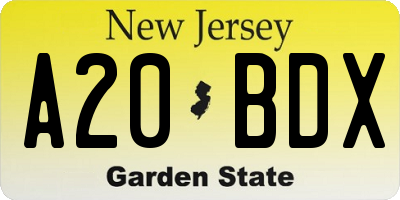 NJ license plate A20BDX