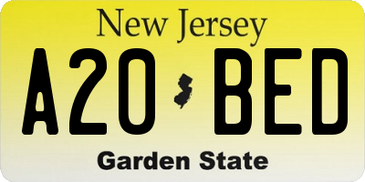 NJ license plate A20BED