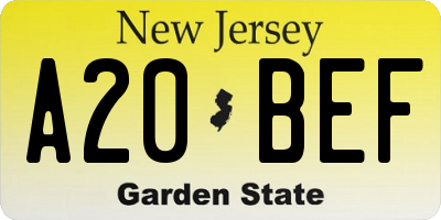 NJ license plate A20BEF