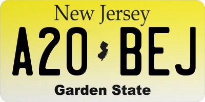 NJ license plate A20BEJ