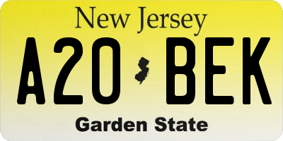 NJ license plate A20BEK