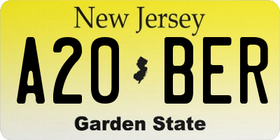 NJ license plate A20BER