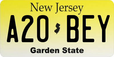 NJ license plate A20BEY