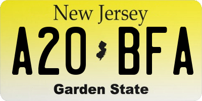 NJ license plate A20BFA