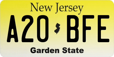 NJ license plate A20BFE