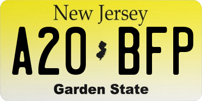 NJ license plate A20BFP