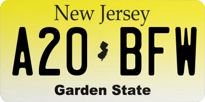 NJ license plate A20BFW