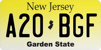 NJ license plate A20BGF