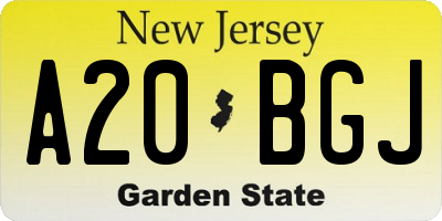 NJ license plate A20BGJ