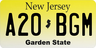 NJ license plate A20BGM