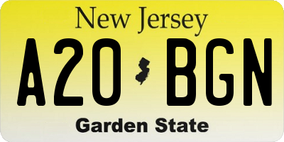 NJ license plate A20BGN