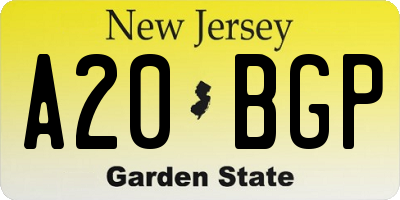 NJ license plate A20BGP