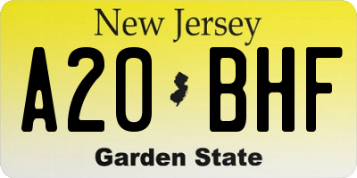 NJ license plate A20BHF