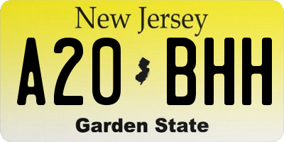 NJ license plate A20BHH