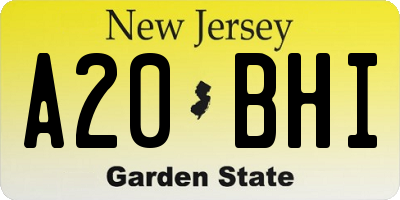 NJ license plate A20BHI