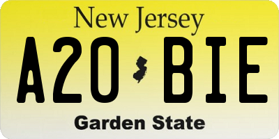 NJ license plate A20BIE