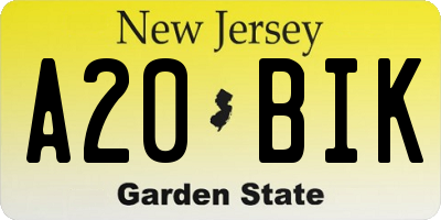NJ license plate A20BIK