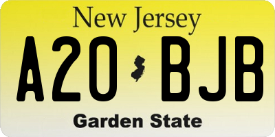 NJ license plate A20BJB