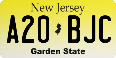 NJ license plate A20BJC
