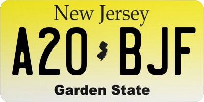 NJ license plate A20BJF