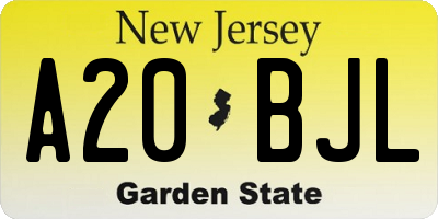 NJ license plate A20BJL