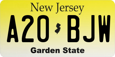 NJ license plate A20BJW