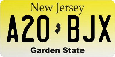 NJ license plate A20BJX