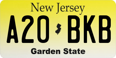 NJ license plate A20BKB