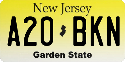 NJ license plate A20BKN