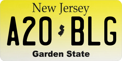 NJ license plate A20BLG