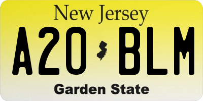 NJ license plate A20BLM