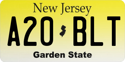 NJ license plate A20BLT