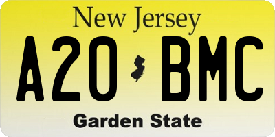 NJ license plate A20BMC