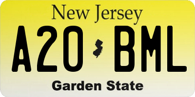 NJ license plate A20BML