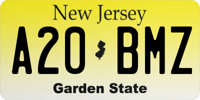 NJ license plate A20BMZ