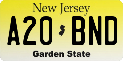NJ license plate A20BND