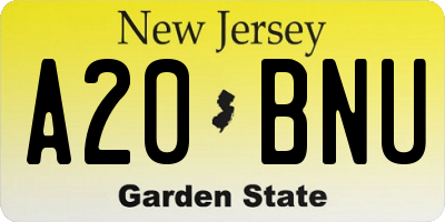 NJ license plate A20BNU