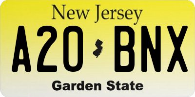 NJ license plate A20BNX