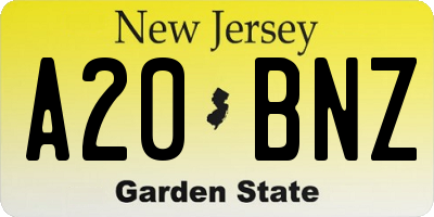 NJ license plate A20BNZ